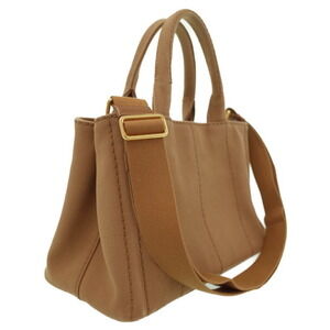 Prada Canapa Brown handles canvas 2way handbag Tote top